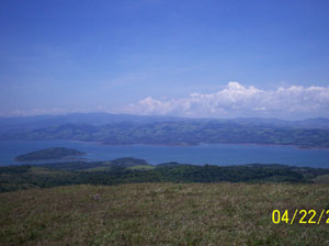 In this view, Santa Elena island is seen near the eastern shore, while across the lake are the Tronadora peninsulas and San Luis Cove.